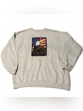 Gray crewneck sweatshirt with kosovo force task force falcon graphic